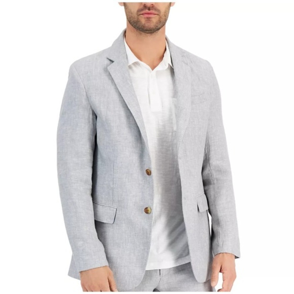 CLUB ROOM LUXURY Men's M/L 100% Linen Gray Unstructured Blazer Jacket NWT
